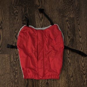 Red dog coat made from recycled materials